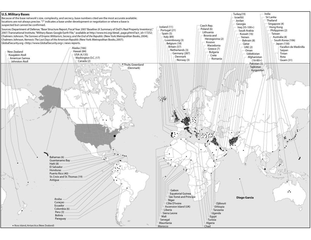 Map of US military bases around the world.